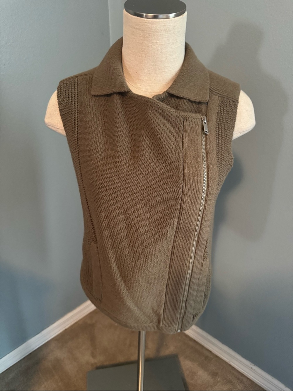 Banana Republic Olive Asymmetric Zip Knit Vest